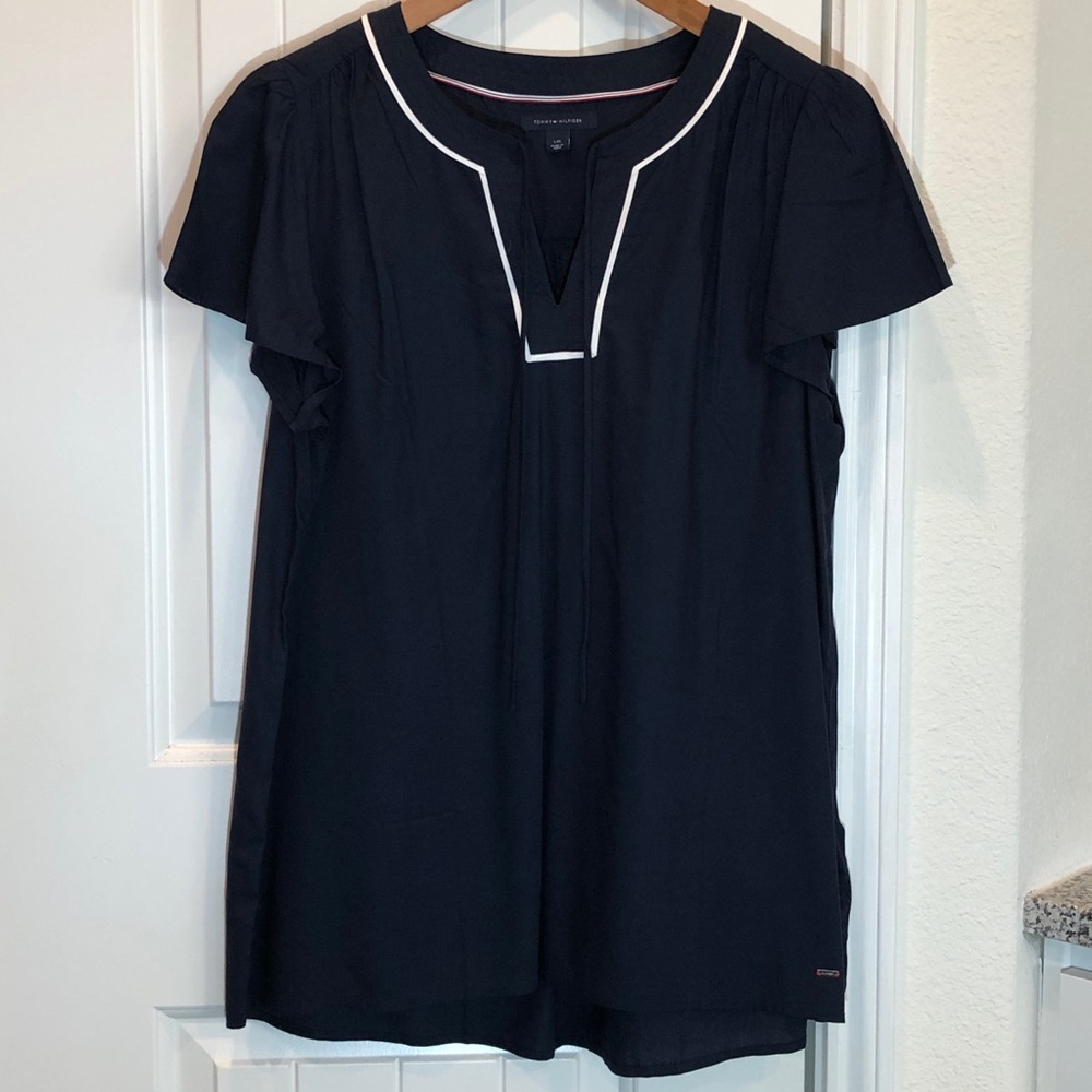 Tommy Hilfiger navy/white blouse Large